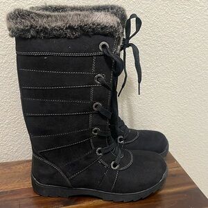 Route 66 black faux fur tall lace up boots size 7